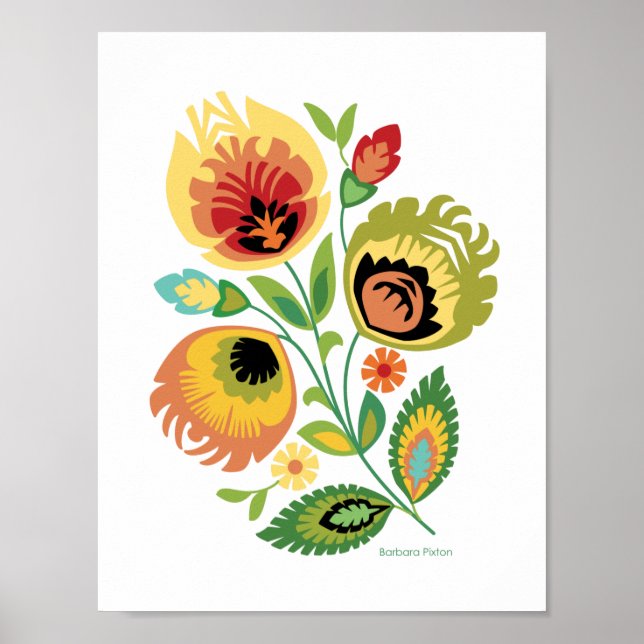 Poster Polonês Floral Bright Yellow Papercut Design (Frente)
