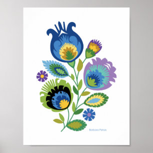 Poster Polonês Floral Dark Blue Papercut Design