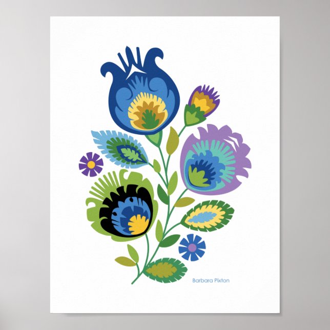 Poster Polonês Floral Dark Blue Papercut Design (Frente)
