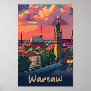 Poster Polônia de Varsóvia - Ilustração de Viagem Retroat