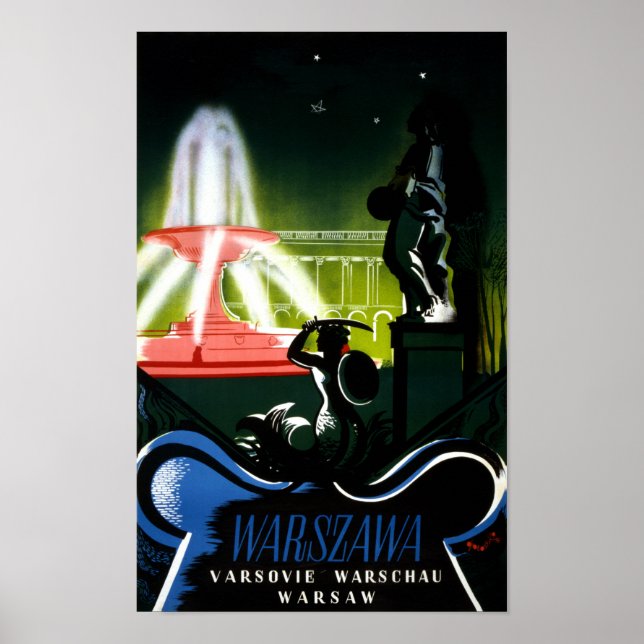 Poster Polônia de Viagens vintage de Varsóvia rest (Frente)