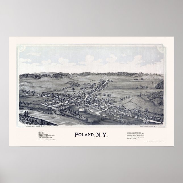 Póster Polônia, Mapa Panorâmico NY - 1890 (Frente)