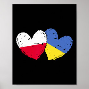 Poster Polônia Ucrânia Corações Bandeiras Bandeira Dual P
