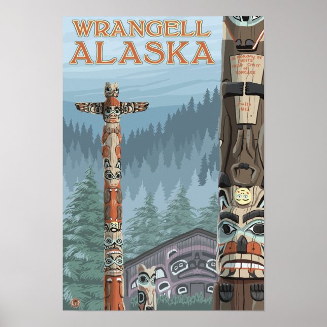 Póster Polos de Totem do Alasca - Wrangell Alaska (Frente)