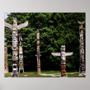 Póster Polos de totem nativos americanos, Vancouver, brit