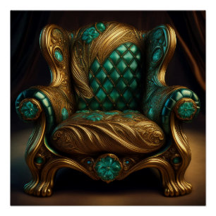 Póster Poltrona Verde E Dourada Luxuosa