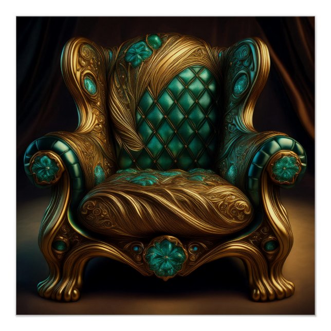 Póster Poltrona Verde E Dourada Luxuosa (Frente)