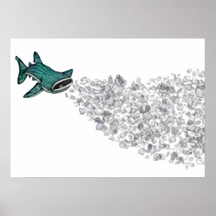 Póster Poluição do tubarão e do plástico de baleia