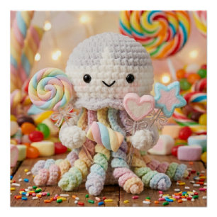 Póster Polvo de Crochê Fofo Estética Candy Land