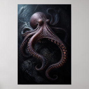 Poster Polvo Entre Rochas Escuras do Oceano Vida Marinha