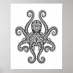 Póster Polvo preto intrincado no branco