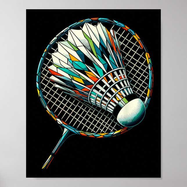 Poster Polygon Art Badminton Player Shuttle Badmintoner  (Frente)