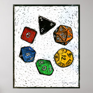 Póster Polyhedron_dice-circle-lino-Outland_Arts-17inch-30
