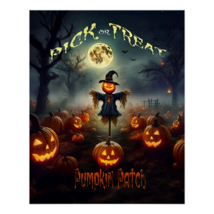 Póster Pomar de Abóboras Assustadoras de Halloween