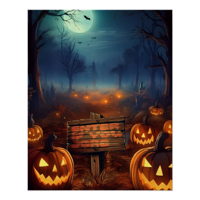 Póster Pomar de Abóboras Assustadoras de Halloween (Frente)