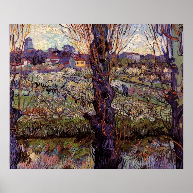 Poster Pomar em Flor, Arles por Vincent van Gogh (Frente)
