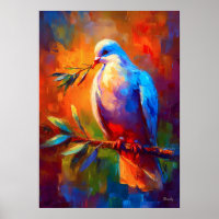 Pomba Colorida Impressionista da Paz com Ramo de O