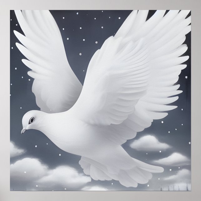 Poster Pomba de Casamento Branca nas Nuvens (Frente)