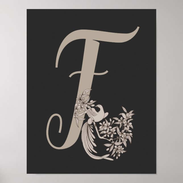 Poster Pomba Elegante Monograma Inicial F (Frente)
