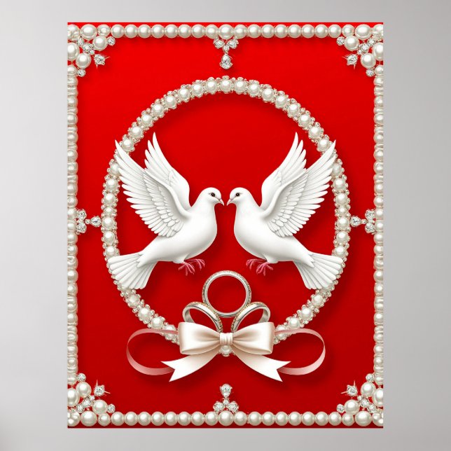 Poster Pombas Brancas com Alianças de Casamento (Frente)
