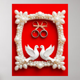 Poster Pombas Brancas com Alianças de Casamento