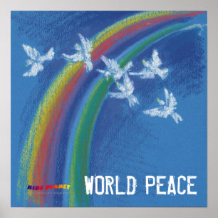 Poster Pombas brancas de voo da paz de mundo  