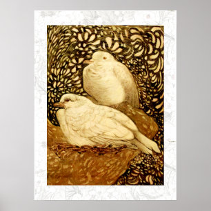 PÓSTER POMBAS BRANCAS EM SÉPIA MARROM