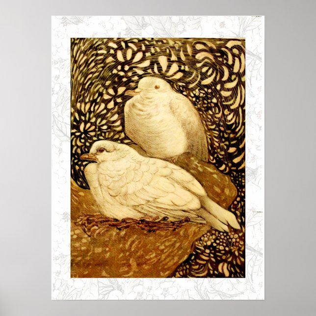 PÓSTER POMBAS BRANCAS EM SÉPIA MARROM (Frente)