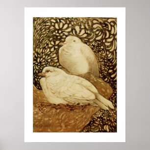 PÓSTER POMBAS BRANCAS EM SÉPIA MARROM