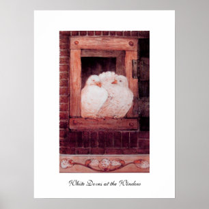 Poster POMBAS BRANCAS NA JANELA, anique vermelho rosa