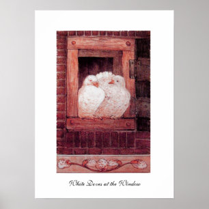 Poster POMBAS BRANCAS NA JANELA, anique vermelho rosa
