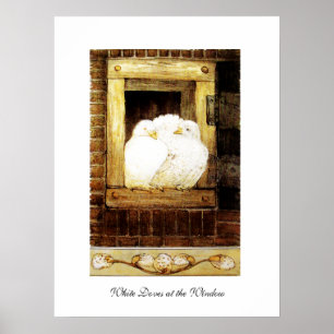 Póster POMBAS BRANCAS NA JANELA, marrom amarelo