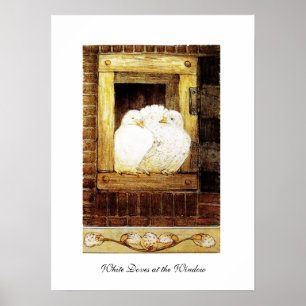 Póster POMBAS BRANCAS NA JANELA, marrom amarelo