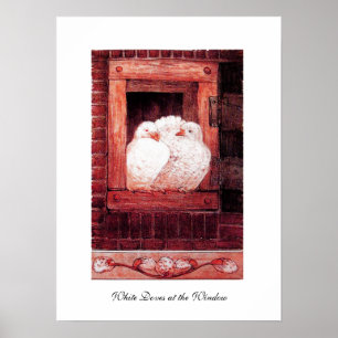 Poster POMBAS BRANCAS NA JANELA, rosa vermelho