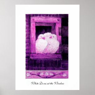 Póster POMBAS BRANCAS NA JANELA, rosa violeta roxo