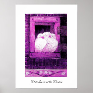 Póster POMBAS BRANCAS NA JANELA, rosa violeta roxo