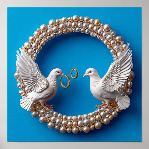 Poster Pombas de casamento Amor Céu Romance Arte 🕊️💖☁️✨