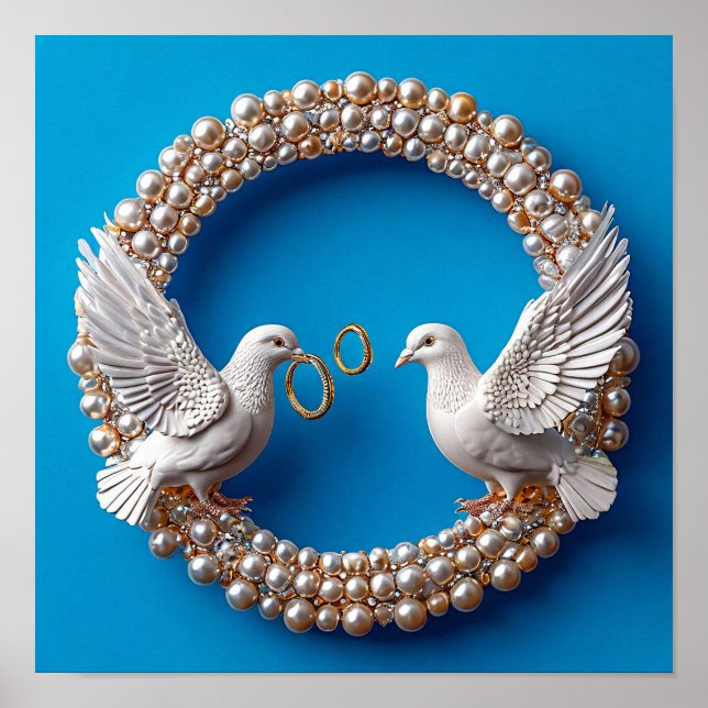 Poster Pombas de casamento Amor Céu Romance Arte 🕊️💖☁️✨ (Frente)