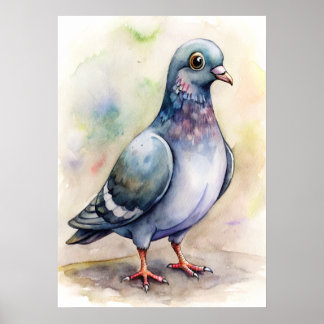 Poster Pombo Caprichoso Aquarela, Ilustração da Natureza