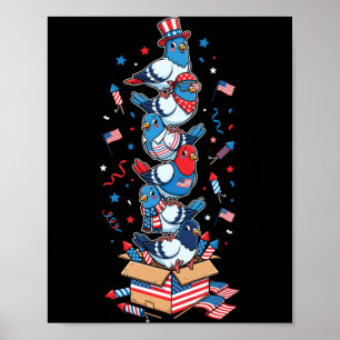 Poster Pombo Engraçado Bandeira Americana Dia da Memória 