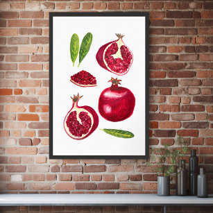 Poster Pomegranate Fruity Watercolor Art