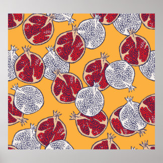 Poster Pomegranato Desenhado: Padrão De Vintagem Feita À