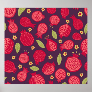 Poster Pomegranatos suculentos: ilustração de safra.