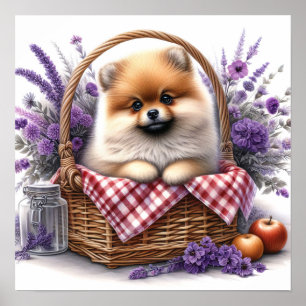 Poster Pomerânia Cão Cachorro Cachorro Aquarela Picnic