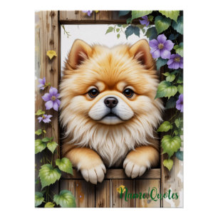 Póster Pomerânia Espiando por uma Porta de Madeira