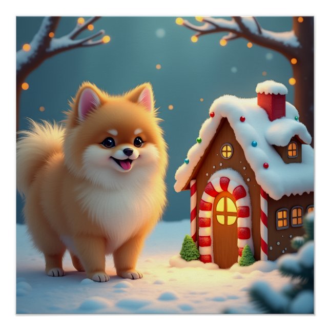 Póster Pomerânia na aldeia de gengibre Natal (Frente)