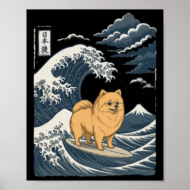 Poster Pomerânia Surfando Onda Japonesa _2 (Frente)
