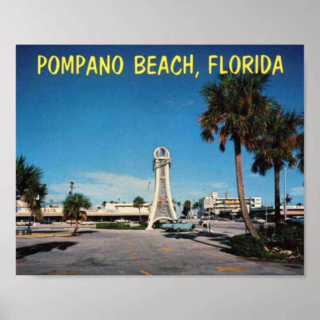 Poster Pompano Beach FL, Oceanside Esplanade, Vintage (Frente)