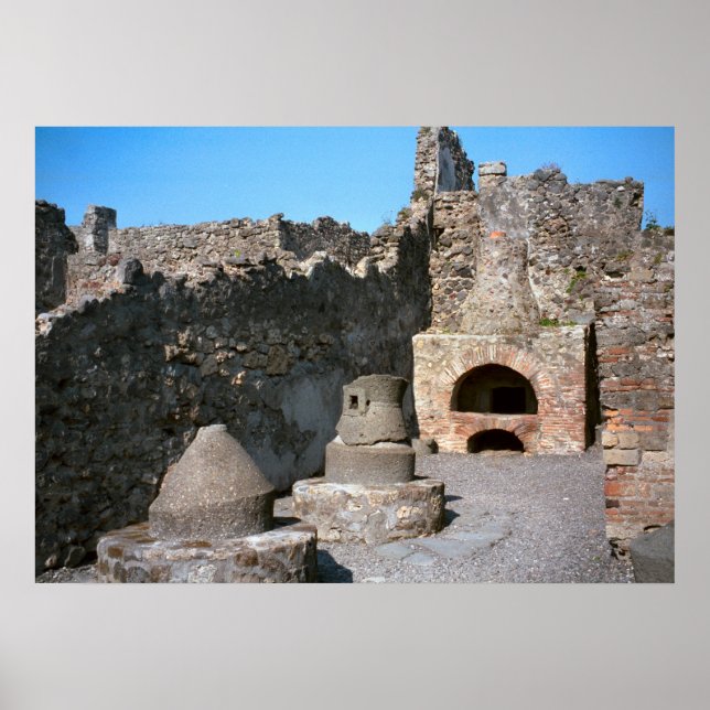 Poster Pompeia, padaria, com pedras e forno (Frente)