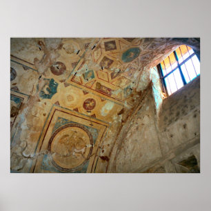 Poster Pompeii, pinturas murais em um teto arqueado